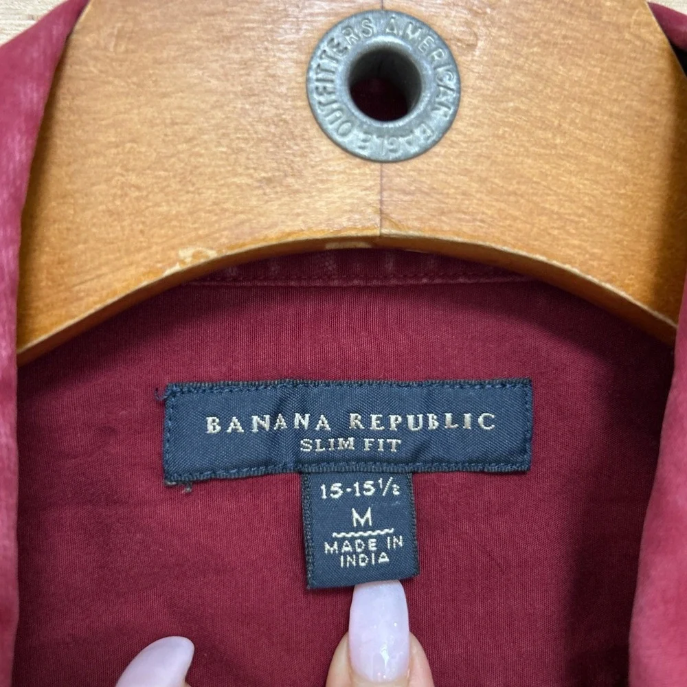 Banana Republic Mens Slim Fit Button Down Shirt Burgundy Red Long Sleeve Size M